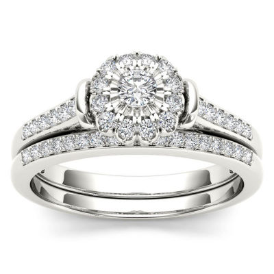 Womens 1/3 CT. T.W. Natural White Diamond 10K Gold Round Side Stone Halo Bridal Set