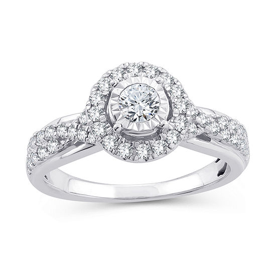 Womens 3/4 CT. T.W. Mined White Diamond 10K Gold Round Engagement Ring ...