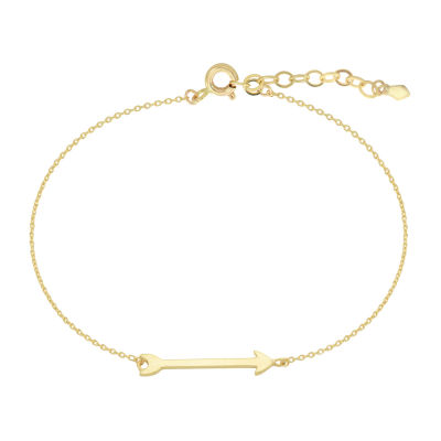 Womens 10K Gold 9 Inch Solid Cable Arrow Ankle Bracelet