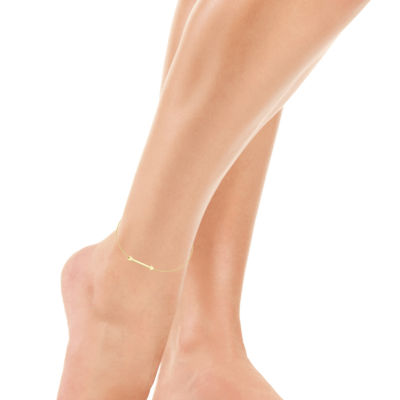 Womens 10K Gold 9 Inch Solid Cable Arrow Ankle Bracelet
