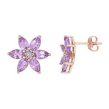Diamond Accent Genuine Purple Amethyst 10K Rose Gold 14mm Flower Stud  Earrings - JCPenney