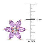 Diamond Accent Genuine Purple Amethyst 10K Rose Gold 14mm Flower Stud Earrings