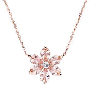 Womens Diamond Accent Genuine Pink Morganite 10K Rose Gold Flower