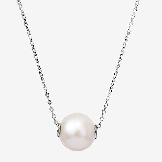 Womens White Cultured Freshwater Pearl Sterling Silver Pendant Necklace