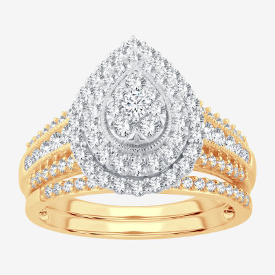 Womens 1 CT. T.W. Genuine White Diamond 10K Gold Pear Halo Bridal Set