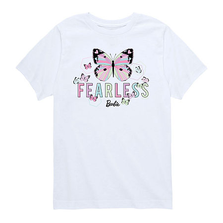 Little & Big Kid Girls Crew Neck Short Sleeve Regular Fit Barbie Graphic T-Shirt, Small, White