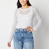 Arizona Juniors Cropped Womens Mock Neck Long Sleeve Pullover Sweater