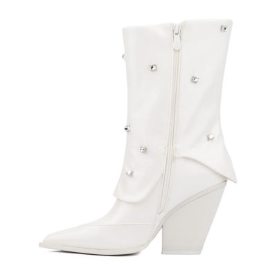 Olivia Miller Womens Bling Stacked Heel Booties