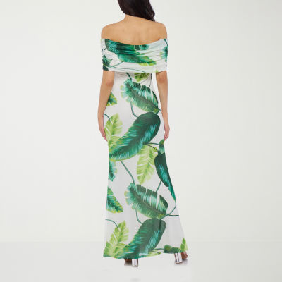 Premier Amour Off The Shoulder Womens Short Sleeve Leaf Maxi Dress