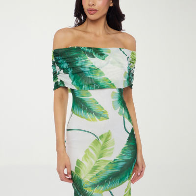Premier Amour Off The Shoulder Womens Short Sleeve Leaf Maxi Dress