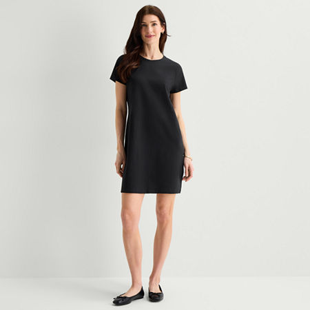 St. John's Bay Womens Petite Short Sleeve Striped T-Shirt Dress