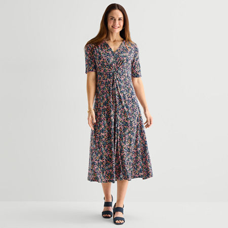 MSK Womens Midi V Neck Short Sleeve Maxi Dress
