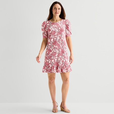 MSK Womens Short Sleeve Paisley Fit + Flare Dress, Medium, Pink