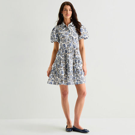 MSK Womens Short Sleeve Floral Shirt Dress