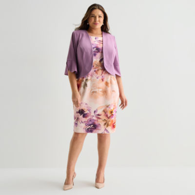 Maya Brooke Womens Plus Floral Midi Jacket Dress