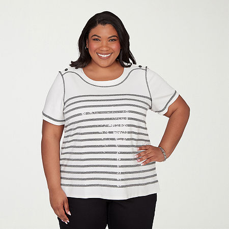 Alfred Dunner Crowd Pleaser Womens Plus Crew Neck Short Sleeve T-Shirt, 3x, Black