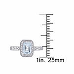 Womens Diamond Accent Genuine Blue Aquamarine Sterling Silver Cocktail Ring