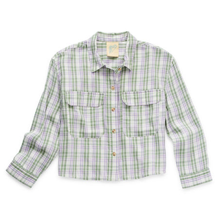 Thereabouts Little & Big Girls Long Sleeve Button-Down Shirt, X-large (18.5) Plus, Green