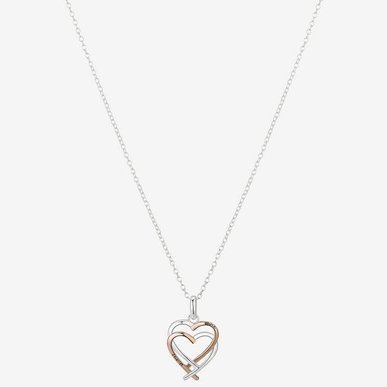 Footnotes Mother & Daughter Sterling Silver 16 Inch Link Heart Pendant Necklace