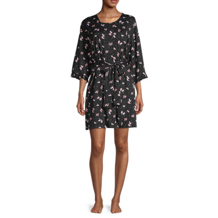 Pj Couture Womens Pajama + Robe Sets 3-pc. 3/4 Sleeve V-Neck, Small , Black
