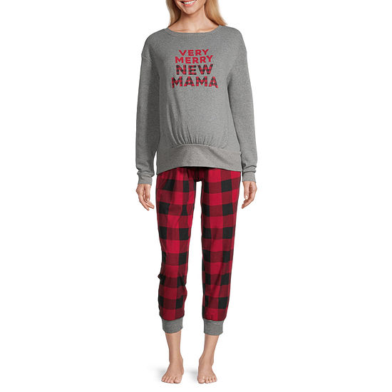 North Pole Trading Co. Very Merry Womens Maternity Crew Neck Long Sleeve 2-pc. Pant Pajama Set