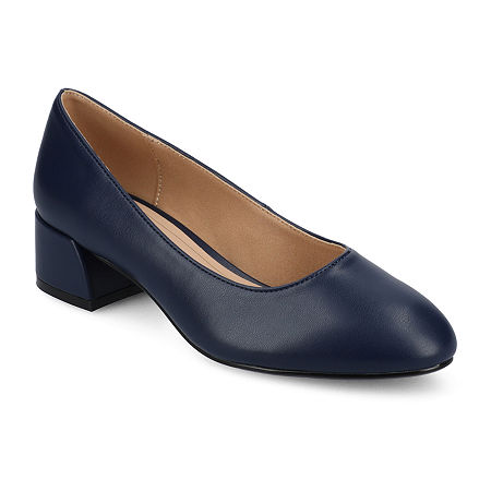 Journee Collection Womens Saarii Round Closed Toe Block Heel Pumps, 12 Wide, Blue