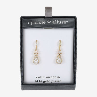 Sparkle Allure Womens Cubic Zirconia 14K Gold Over Brass Drop Earrings