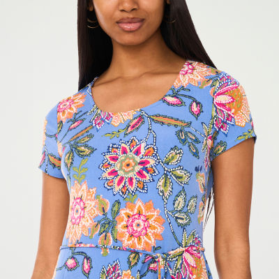 MSK Womens Short Sleeve Floral Fit + Flare Dress