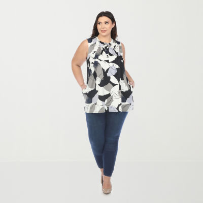 White Mark Plus Womens Crew Neck Sleeveless Tunic Top