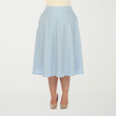 White Mark Womens Plus Stretch Fabric Midi Flared Skirt