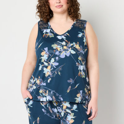 Ambrielle Womens V Neck Sleeveless Plus Pajama Top