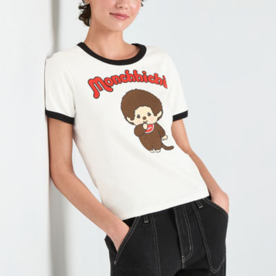 New World Juniors Monchichi Ringer Tee Womens Crew Neck Short Sleeve Graphic T-Shirt
