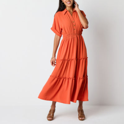 Melonie T Womens Short Sleeve Fit + Flare Dress