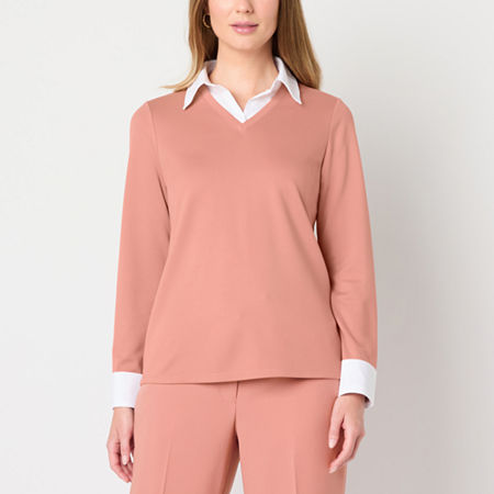 Black Label By Evan Picone Womens Long Sleeve Blouse In Pink