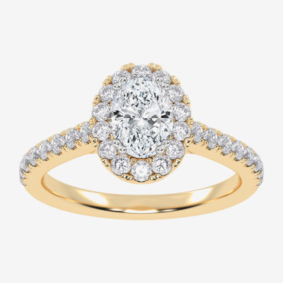 (F / Si2) Womens 1 CT. T.W. Lab Grown White Diamond 14K Gold Oval Side Stone Engagement Ring