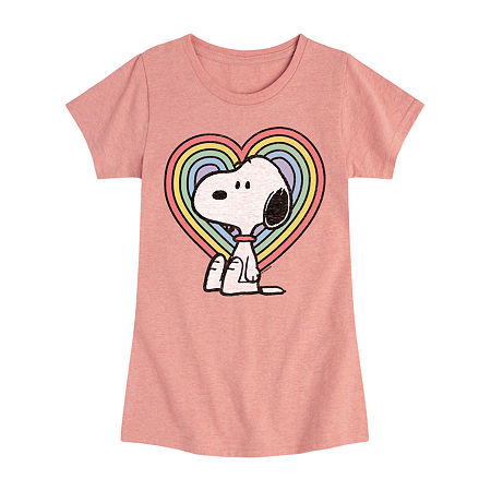 Big Kid Girls Crew Neck Short Sleeve Peanuts T-Shirt, Small, Pink