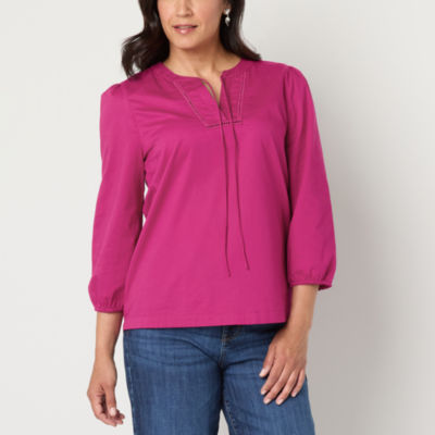 St. John's Bay Womens V Neck Long Sleeve Blouse