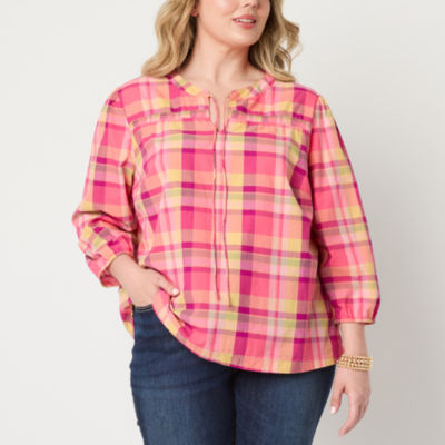 St. John's Bay Plus Womens Round Neck Long Sleeve Blouse