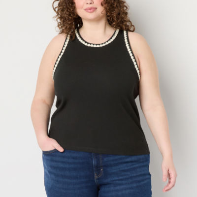 a.n.a Crochet Trim Womens Plus Crew Neck Sleeveless Tank Top