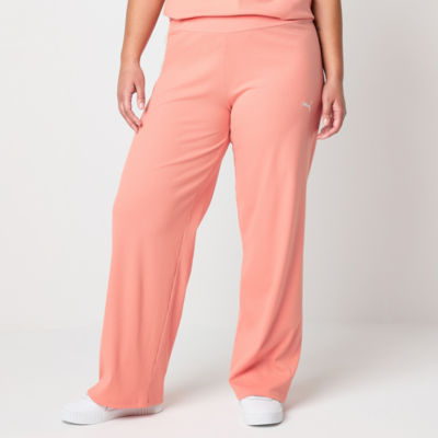 PUMA Womens Plus Mid Rise Rib Straight Pull-On Pants