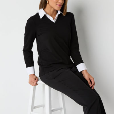 Black Label by Evan-Picone Womens Long Sleeve Blouse