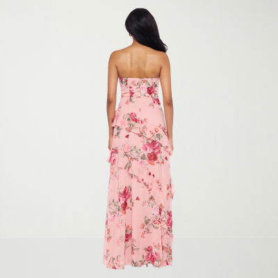 Premier Amour Womens Strapless Floral Fitted Gown