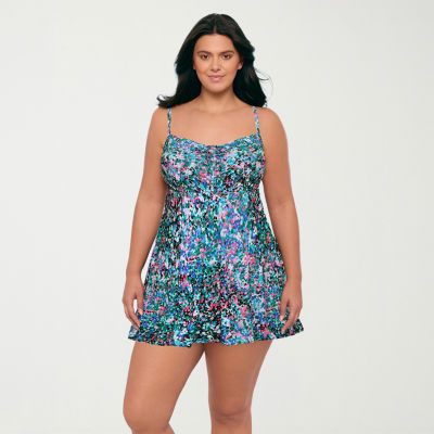 Sonnet Shores Womens Dots Plus Swim Dress