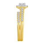 Womens 1 CT. T.W. Genuine White Diamond 10K Gold Cushion Side Stone Halo Bridal Set