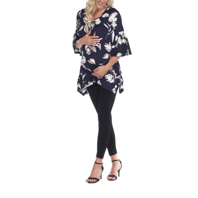 White Mark Maternity Roche Womens Scoop Neck 3/4 Sleeve Tunic Top