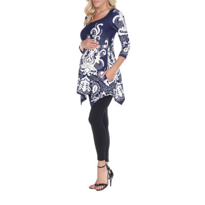 White Mark Maternity Ganette Womens Scoop Neck 3/4 Sleeve Tunic Top
