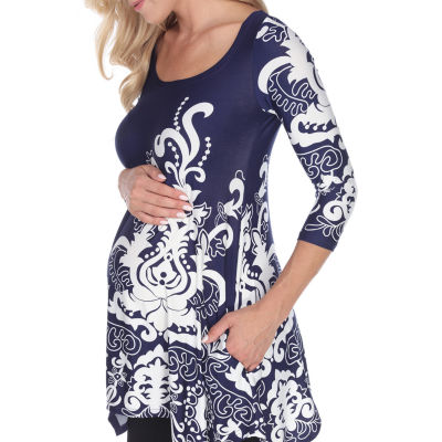 White Mark Maternity Ganette Womens Scoop Neck 3/4 Sleeve Tunic Top
