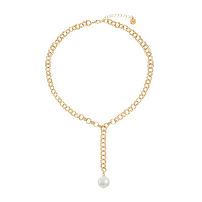 Monet Jewelry Simulated Pearl 17 Inch Link Y Necklace