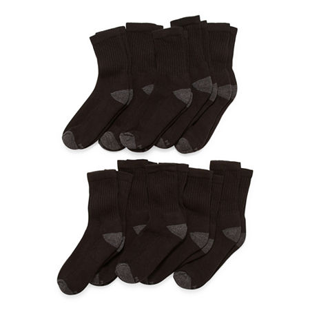 Xersion Little & Big Boys 10 Pair Crew Socks, 5-6.5, Black