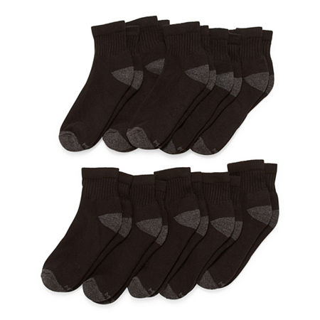 Xersion Little & Big Boys 10 Pair Quarter Ankle Socks, 7-8.5, Black